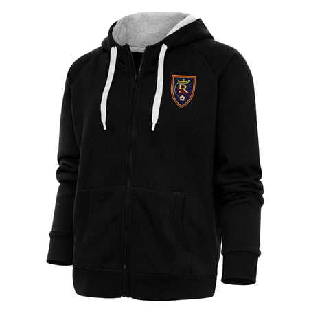 Women's Antigua Black Real Salt Lake Logo Victory Full-Zip Hoodie