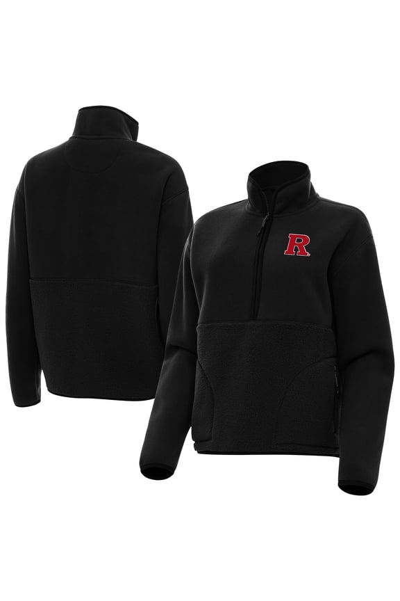 Women's Antigua Black Rutgers Scarlet Knights Figure Quarter-Zip Pullover Jacket