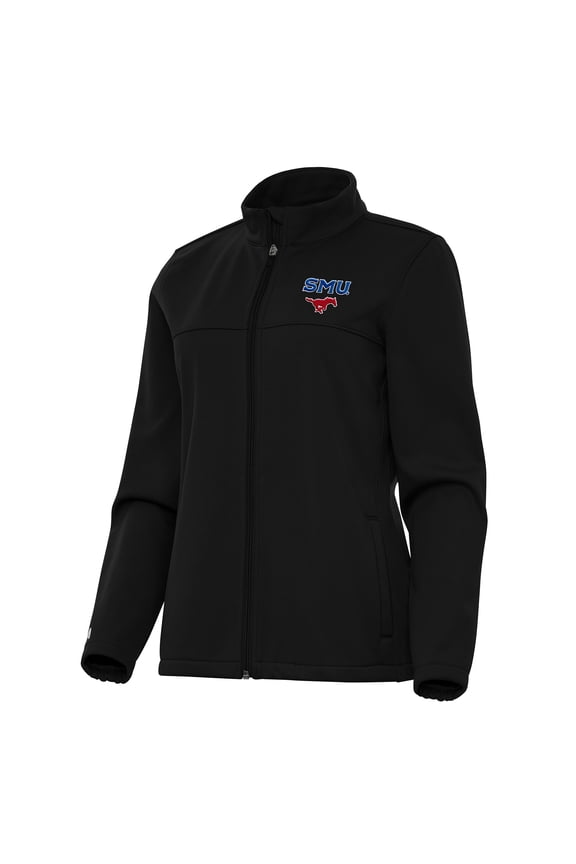 Women's Antigua Black SMU Mustangs Links 2 Full-Zip Golf Jacket