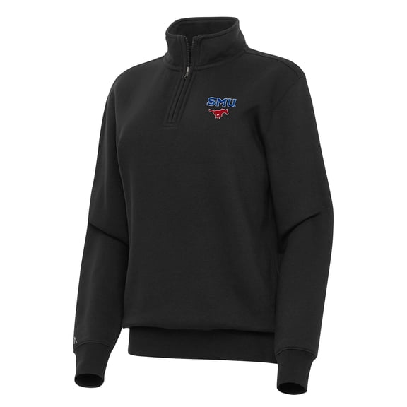 Women's Antigua Black SMU Mustangs Victory Quarter-Zip Sweatshirt