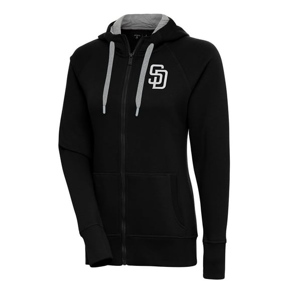 Women's Antigua  Black San Diego Padres Brushed Metallic Victory Full-Zip Hoodie