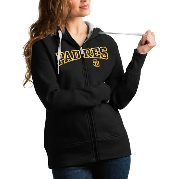 Women's Antigua Black San Diego Padres Team Logo Victory Full-Zip Hoodie