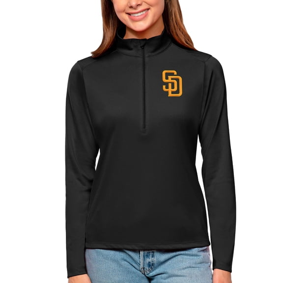 Women's Antigua Black San Diego Padres Tribute Quarter-Zip Pullover Top