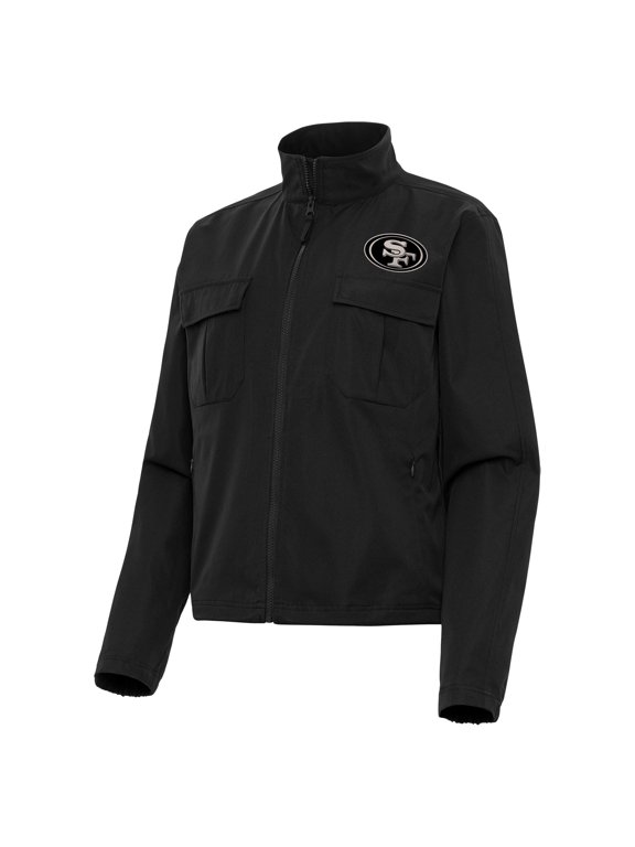 Women's Antigua Black San Francisco 49ers Brushed Carbon Even Par Full-Zip Jacket