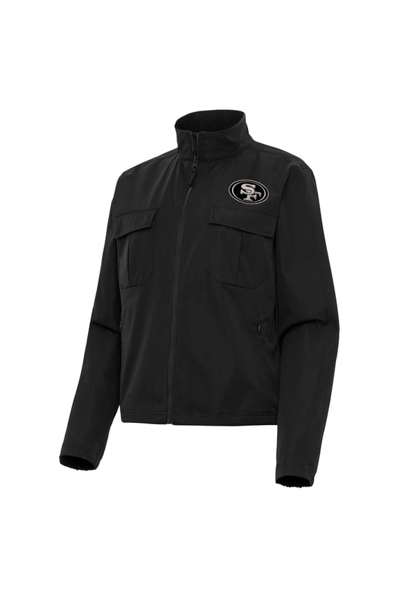 Women's Antigua Black San Francisco 49ers  Brushed Carbon Even Par Full-Zip Jacket