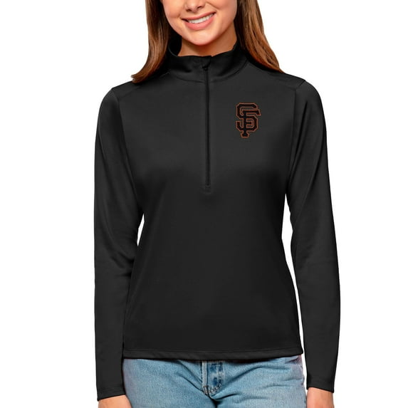 Women's Antigua Black San Francisco Giants Tribute Quarter-Zip Pullover Top