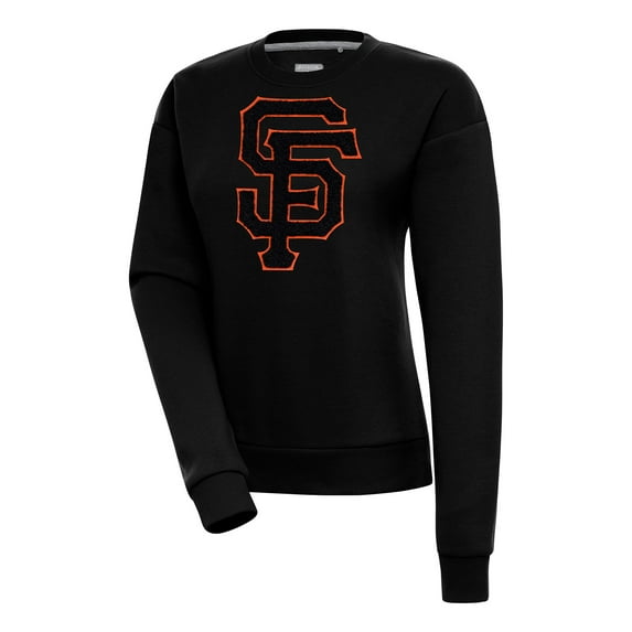 Women's Antigua Black San Francisco Giants Victory Chenille Pullover Sweatshirt