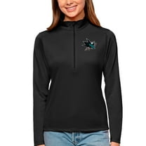 Women's Antigua Black San Jose Sharks Tribute Quarter-Zip Pullover Top