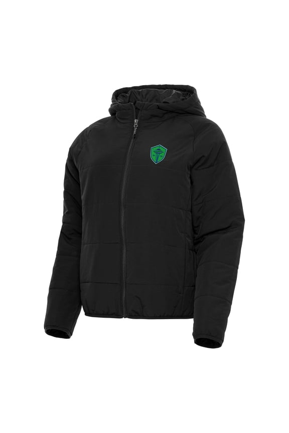 Women's Antigua Black Seattle Sounders FC Universe Raglan Full-Zip Jacket