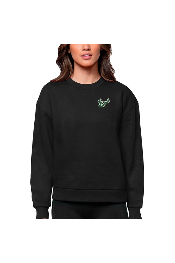 Women's Antigua Black South Florida Bulls Logo Victory Crewneck Pullover Sweatshirt