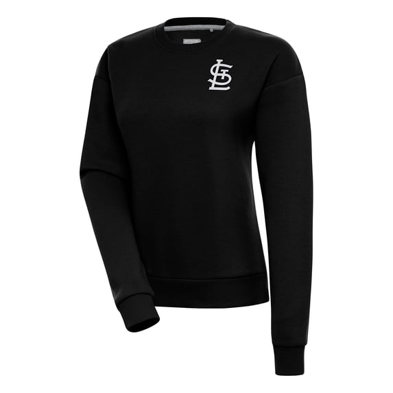 Women's Antigua Black St. Louis Cardinals Brushed Metallic Victory Pullover Sweatshirt