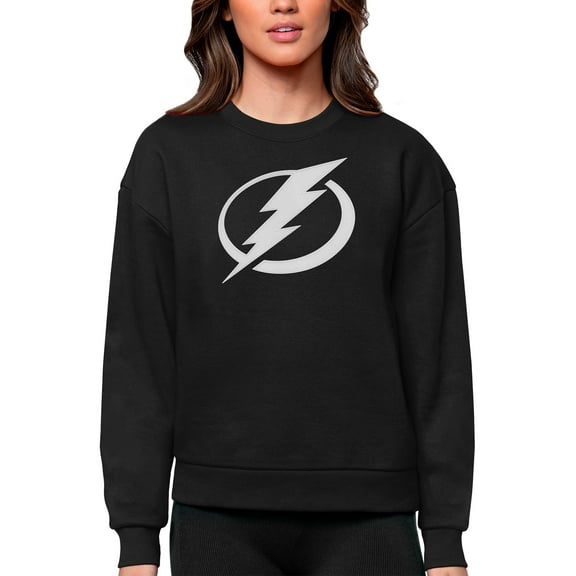 Women's Antigua Black Tampa Bay Lightning Primary Logo Team Logo Victory Crewneck Pullover Sweatshirt