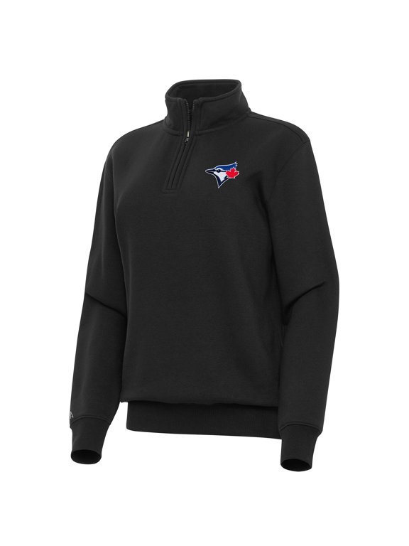 Women's Antigua Black Toronto Blue Jays Victory Quarter-Zip Sweatshirt