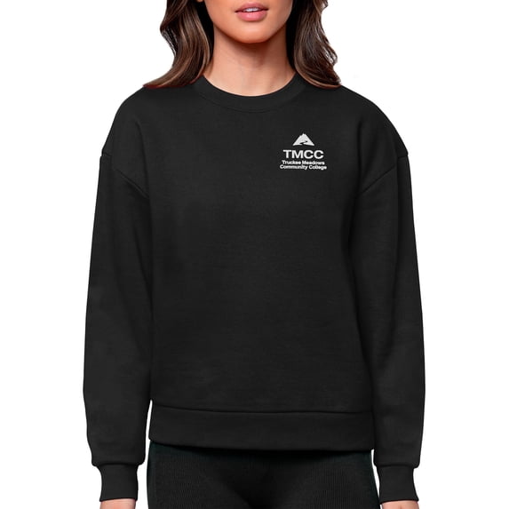 Women's Antigua Black Truckee Meadows Community College Victory Crewneck Pullover Sweatshirt