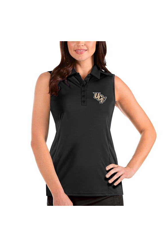 Women's Antigua Black UCF Knights Tribute Sleeveless Polo