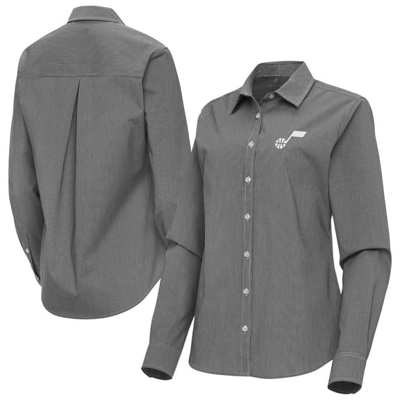 Women's Antigua Black Utah Jazz Porter Woven Long Sleeve Button-Up Shirt