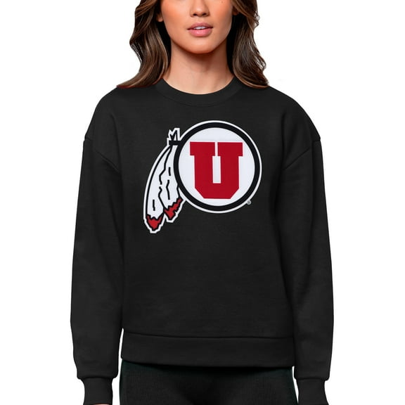 Women's Antigua Black Utah Utes Victory Crewneck Pullover Sweatshirt