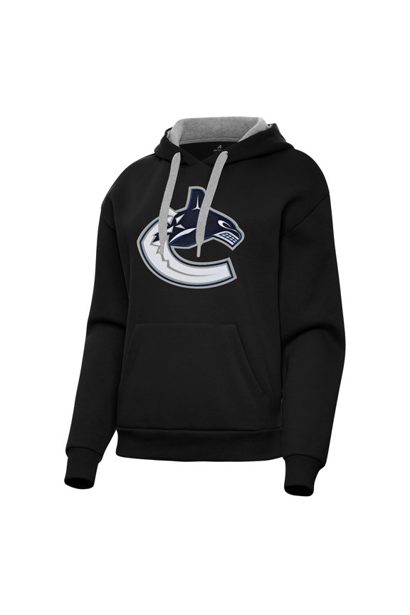 Women's Antigua Black Vancouver Canucks Victory Pullover Hoodie