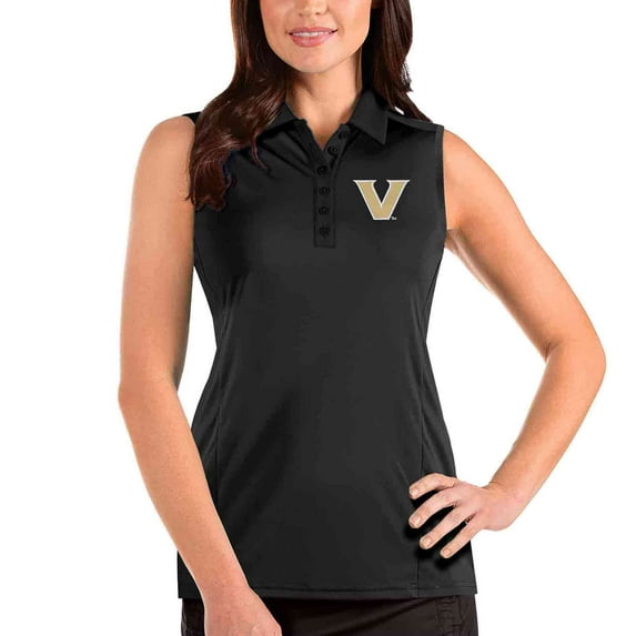 Women's Antigua Black Vanderbilt Commodores Team Logo Tribute Sleeveless Polo