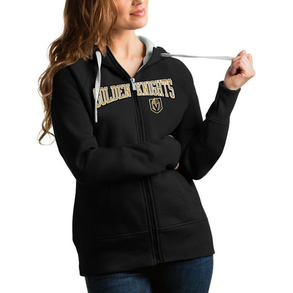 Women's Antigua Black Vegas Golden Knights Wordmark Victory Full-Zip Hoodie