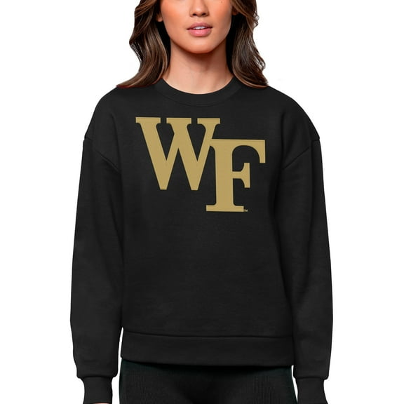 Women's Antigua Black Wake Forest Demon Deacons Victory Crewneck Pullover Sweatshirt