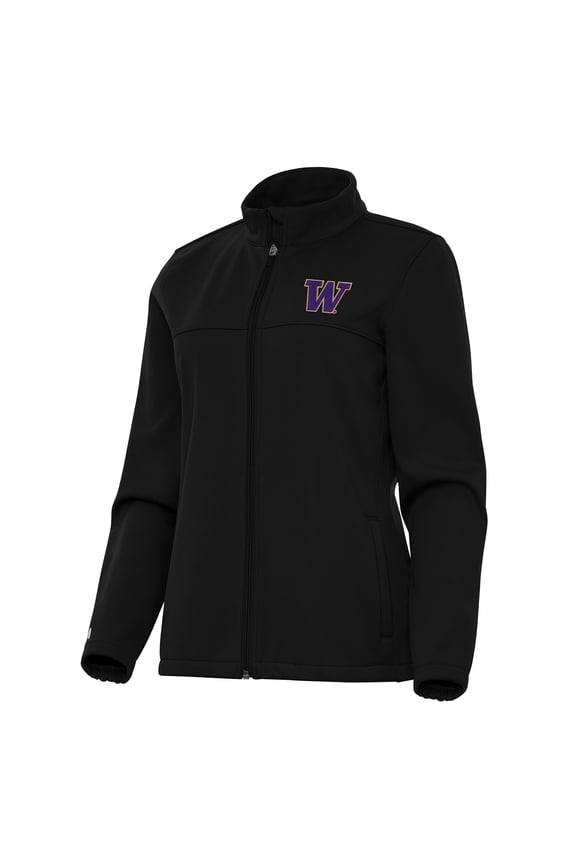 Women's Antigua Black Washington Huskies Links 2 Full-Zip Golf Jacket