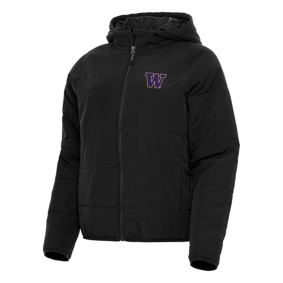Women's Antigua Black Washington Huskies Universe Full-Zip Puffer Jacket