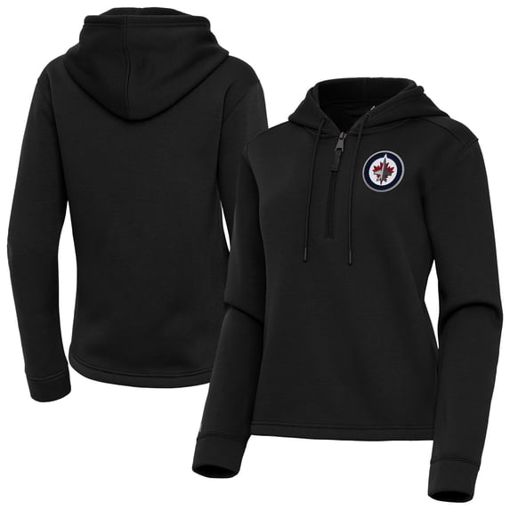 Women's Antigua Black Winnipeg Jets Contemporary Quarter-Zip Hoodie
