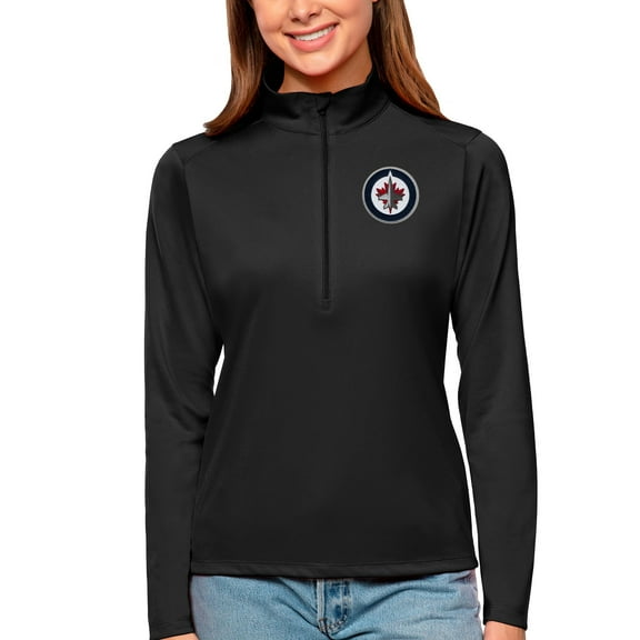 Women's Antigua Black Winnipeg Jets Tribute Quarter-Zip Pullover Top