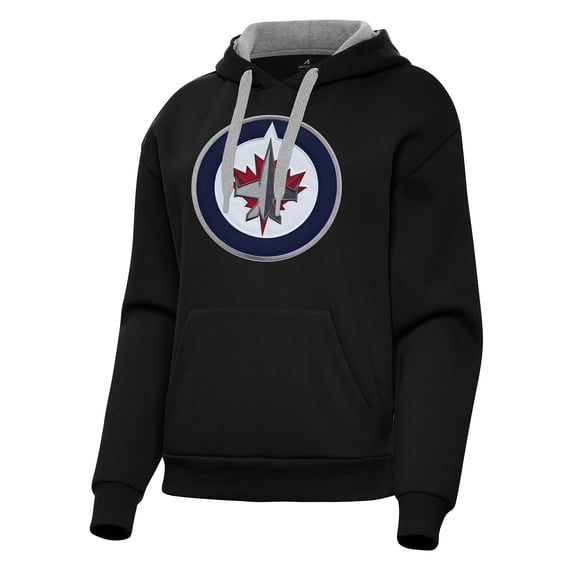 Women's Antigua Black Winnipeg Jets Victory Pullover Hoodie