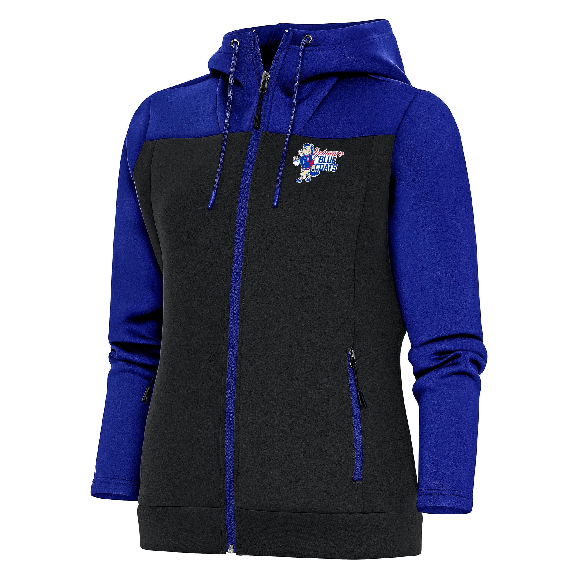 Women's Antigua Blue Delaware Blue Coats Protect Full-Zip Hoodie