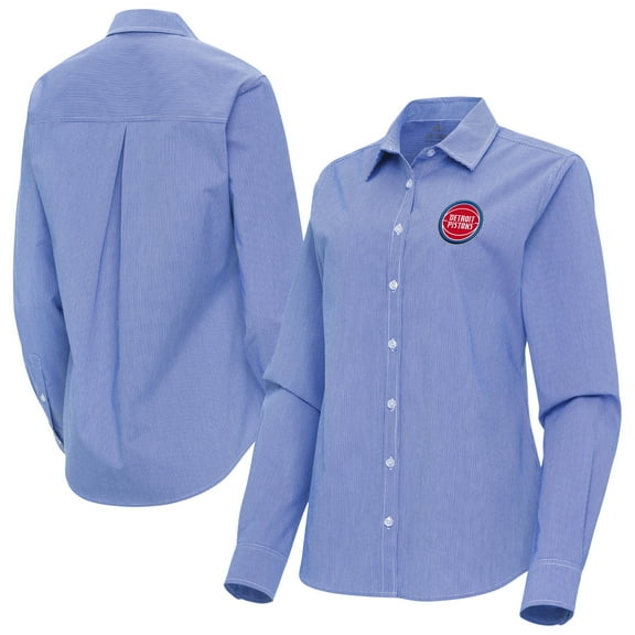 Women's Antigua Blue Detroit Pistons Porter Woven Long Sleeve Button-Up Shirt