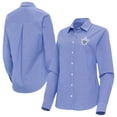 thumbnail image 1 of Women's Antigua Blue Toronto Maple Leafs Porter Woven Tri-Blend Long Sleeve Button-Up Shirt, 1 of 3
