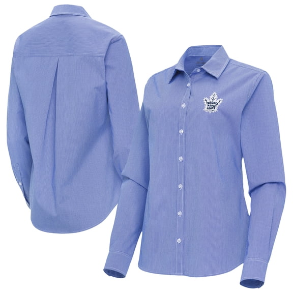 Women's Antigua Blue Toronto Maple Leafs Porter Woven Tri-Blend Long Sleeve Button-Up Shirt