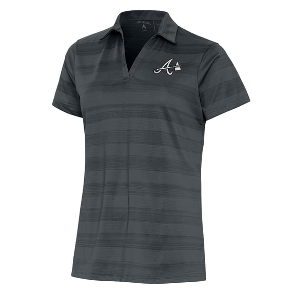 Women's Antigua Charcoal Atlanta Braves Brushed Metallic Compass Polo