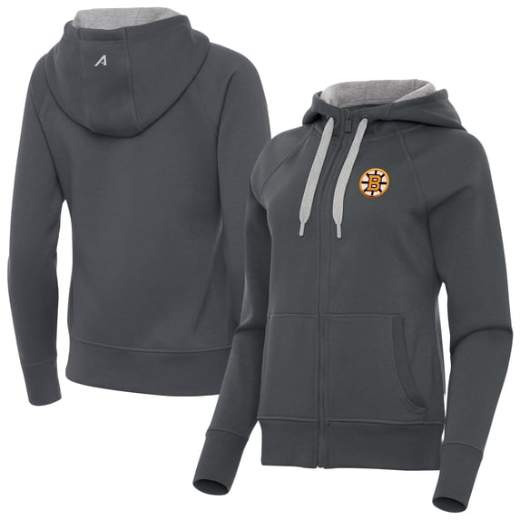 Women's Antigua Charcoal Boston Bruins Victory Full-Zip Hoodie