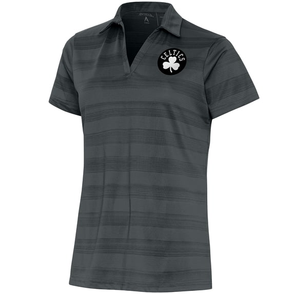 Women's Antigua Charcoal Boston Celtics Brushed Metallic Compass Polo
