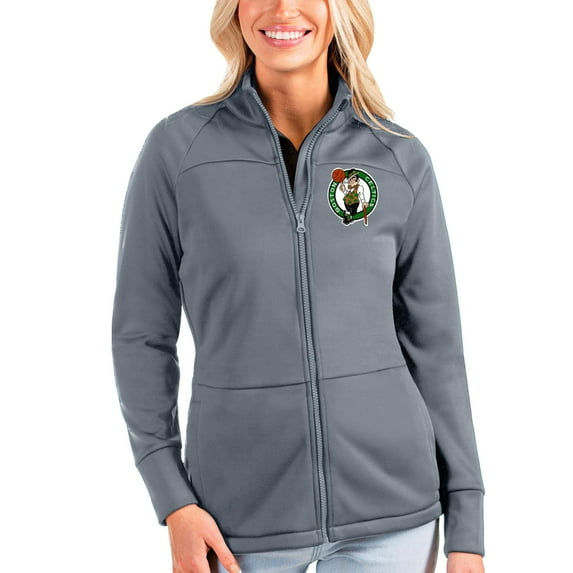 Women's Antigua Charcoal Boston Celtics Links Full-Zip Golf Jacket