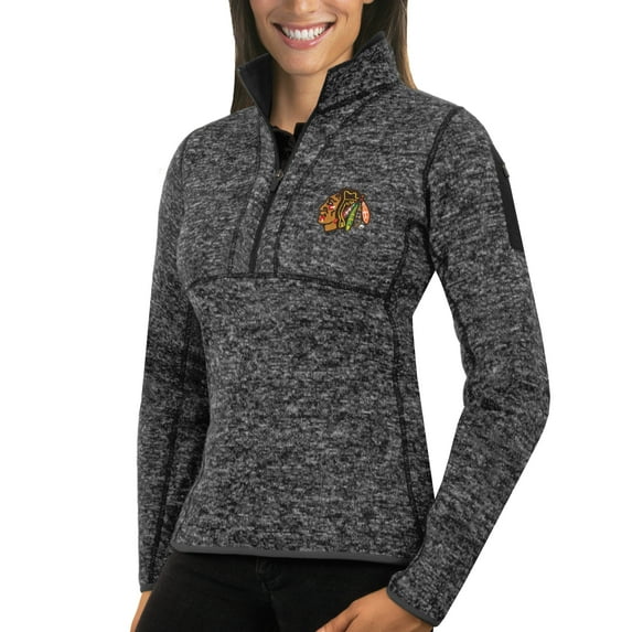 Women's Antigua Charcoal Chicago Blackhawks Fortune Half-Zip Sweatshirt