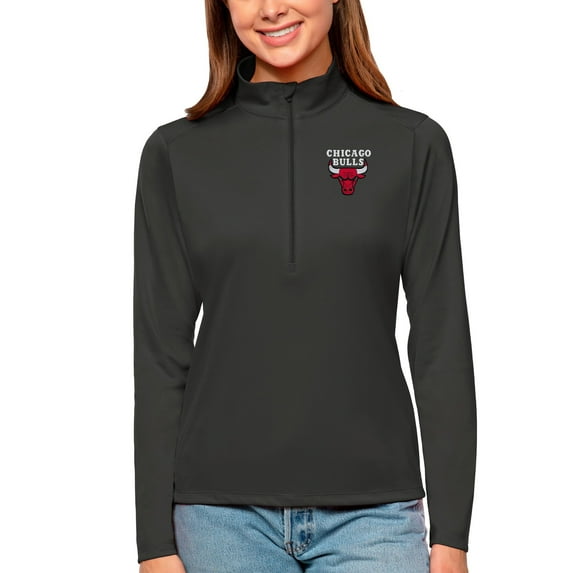 Women's Antigua Charcoal Chicago Bulls Tribute Half-Zip Top
