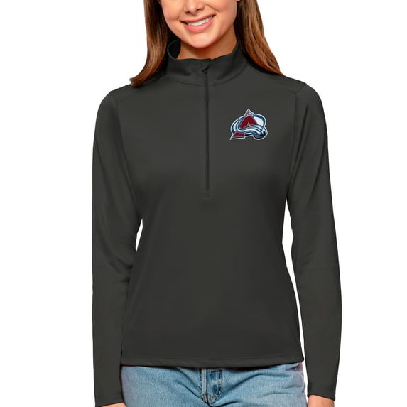 Women's Antigua Charcoal Colorado Avalanche Tribute Quarter-Zip Pullover Top