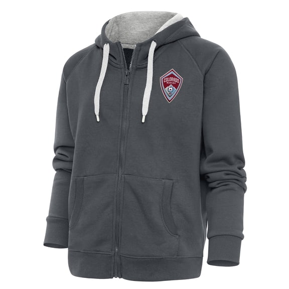 Women's Antigua Charcoal Colorado Rapids Logo Victory Full-Zip Hoodie
