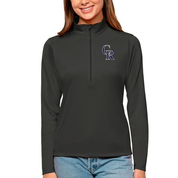 Women's Antigua Charcoal Colorado Rockies Tribute Quarter-Zip Pullover Top