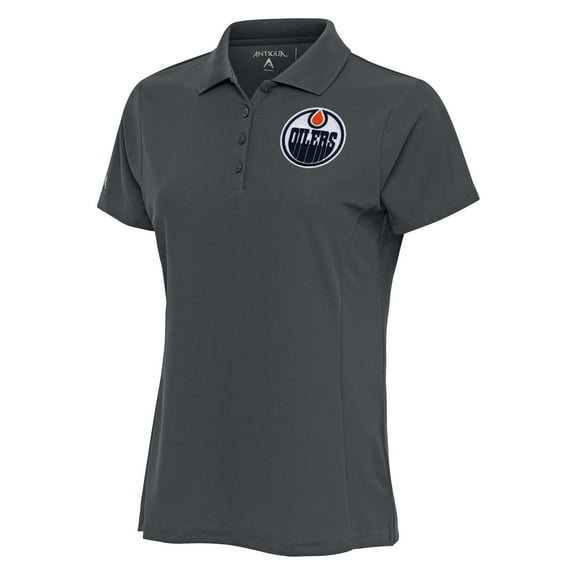 Women's Antigua Charcoal Edmonton Oilers Team Logo Legacy Pique Polo