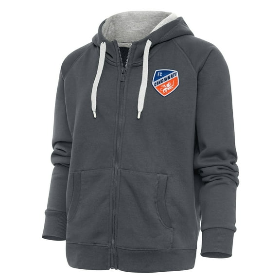 Women's Antigua Charcoal FC Cincinnati Logo Victory Full-Zip Hoodie