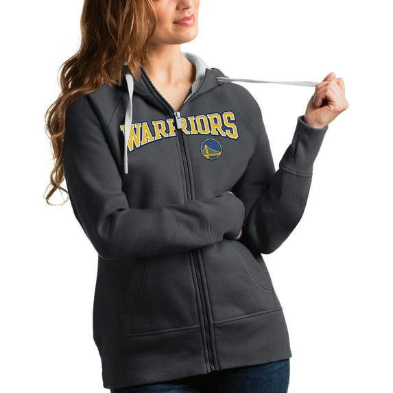 Women's Antigua Charcoal Golden State Warriors Team Victory Full-Zip Hoodie
