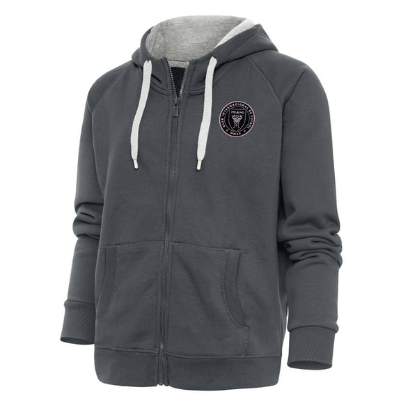 Women's Antigua Charcoal Inter Miami CF Logo Victory Full-Zip Hoodie