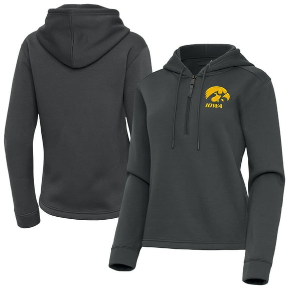 Women's Antigua Charcoal Iowa Hawkeyes Contemporary Quarter-Zip Hoodie