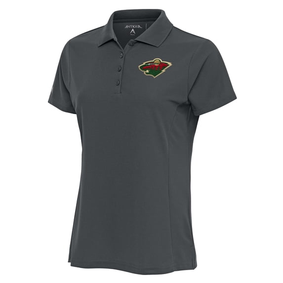 Women's Antigua Charcoal Minnesota Wild Team Logo Legacy Pique Polo