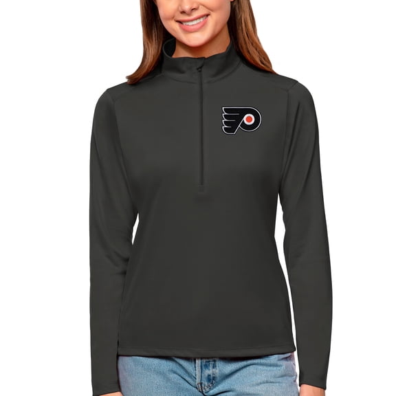 Women's Antigua Charcoal Philadelphia Flyers Tribute Quarter-Zip Pullover Top